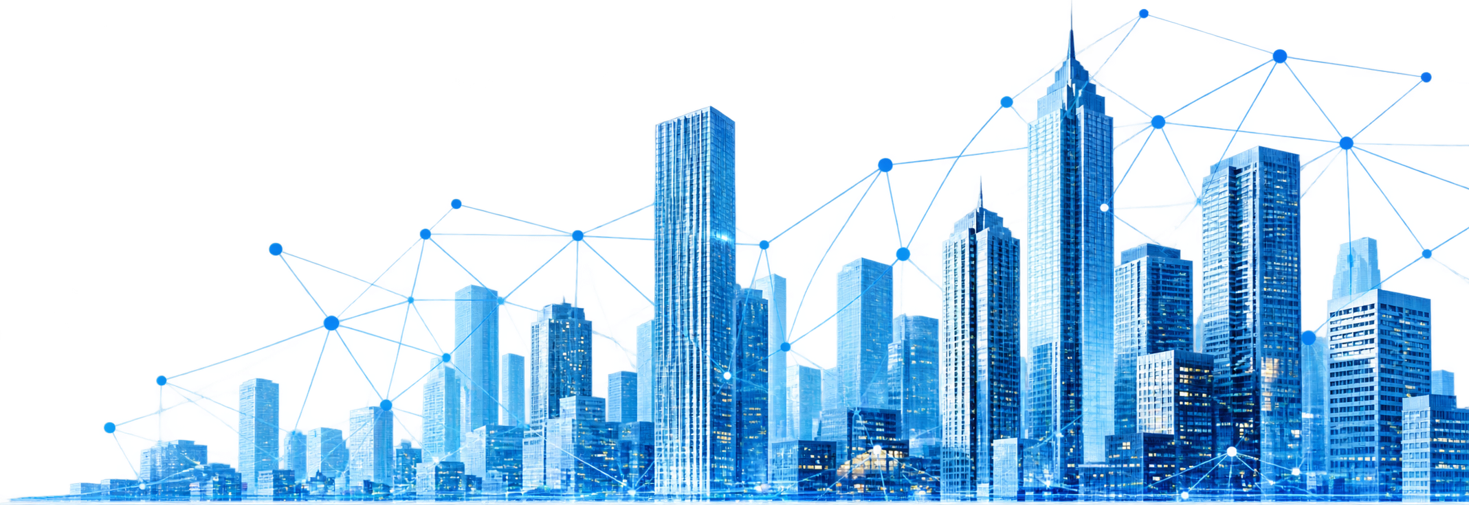 ネットワークでつながる青い都市のイラスト